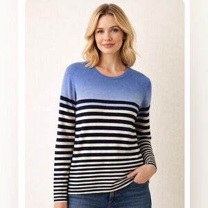 J. McLaughlin Blue and Black Stripe Crew Neck Sweater